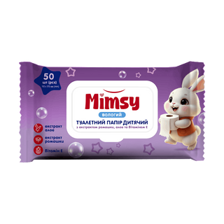 Папір туалетний Mimsy ромаш-алое-віт Е волог дитяч 50шт