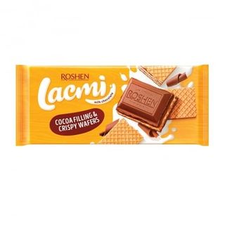 Шоколад 90 г Lacmi молочний з шоколадною начинкою та вафлею