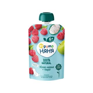 Фрутоняня, Пюре Фрутоняня 90Гр Яблоко/Малина/Творог, шт, ШК: 4600338008844