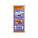Шоколад 90г Milka молочний з арахісом, шматочками хрумкої карамелі, рисовими кульками