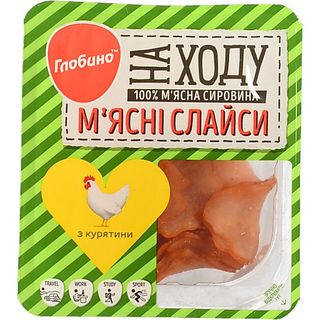 М’ясні слайси Глобино з курятини 50гр в.г с.к газ.пак.