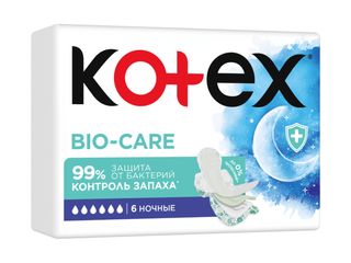 Прокладки женские ночные Kotex Bio-Care гигиенические, 6 шт