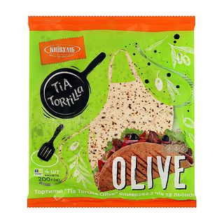 Тортилья Київхліб Tia Tortilla Olive оливкова з чіа та льоном 200г