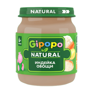 ჰიპოპო/ჰეინცი - სადილი ინდაური. ყვავილოვანი კომბოსტო. სტაფილო და კარტოფილი /6თვ+/ 100გრ 4724 Hippo/Heinz - Dinner Turkey. Cauliflower. Carrots and Potatoes /6m+/ 100g