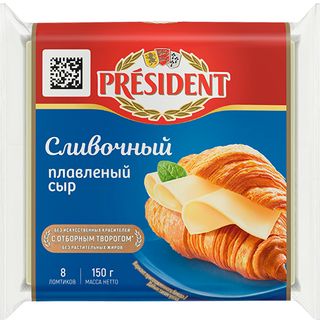 პრეზიდენტი მდნარი ყველის ნაჭრები ნაღების 40% 150 გ.