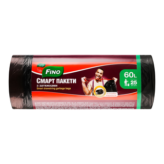 Пакети д/сміття МЖ/FINO 60л 25 штМіцні із затяжк.зелен9870