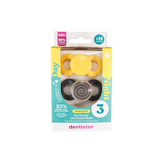 Փուչ ծծակ սիլիկոնե Դենտիսթար գիշեր-ցերեկ առանց օղակի, 14+ դեղին №2 (26284)