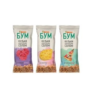 Кульки 16 г Бум кукурудзяні солоні зі смаком (сиру, піци, салямі) м/уп