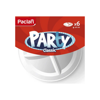 Paclan Party тарелка пластиковая белая трехсекционная 260 мм, 6шт