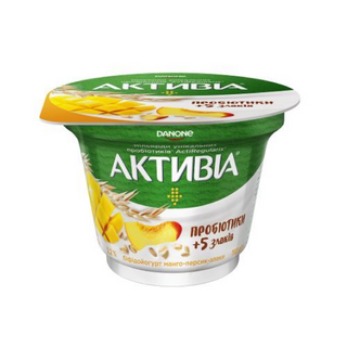 Біфідойогурт Активіа 2.2% манго-персик-злаки стакан 180г