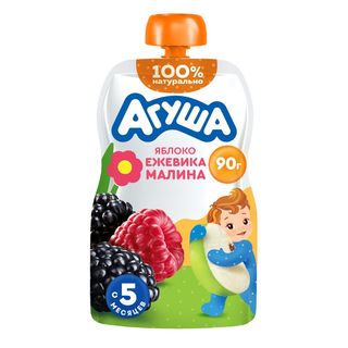 Агуша, Пюре Агуша 90Гр Яблоко/Ежевика/Малина Пауч, шт, ШК: 4690228032325