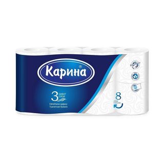 Карина, Туалетная Бумага Карина 3Сл 8Рул Белая, шт, ШК: 4870235730722