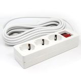 Мережевий подовжувач 3 гнізда білий 3м з вимикачем