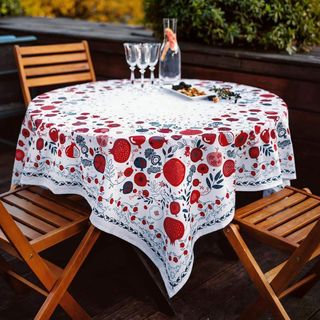 სუფრა "ბროწეულები" - 140x140 თეთრი