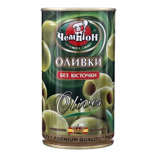 Оливки ЧЕМПІОН б/к (крупні) ключ ж/б / 370 мл.