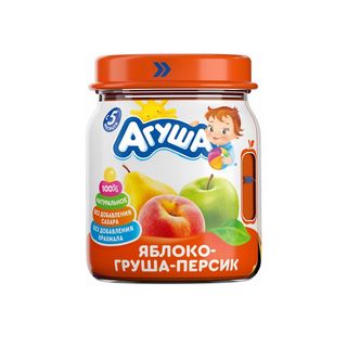 Агуша, Пюре Агуша 100Гр Яблоко/Груша/Персик, шт, ШК: 4690228104756