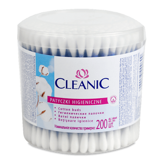 Палички ватні Cleanic №200, кругла упаковка 200шт