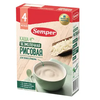 სემპერი - ფაფა ურძეო, უშაქრო ბრინჯი /4თვ+/ 180გრ 7653/1397