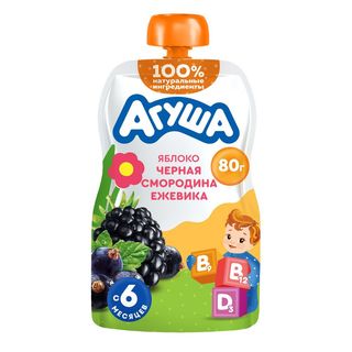 Пюре Агуша яблоко-черная смородина-ежевика 80ГР, ШК: 4690228109300