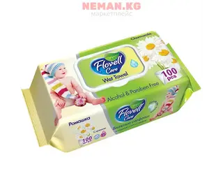 Салфетки влажные Детские кие Flovell №100 с крышкой