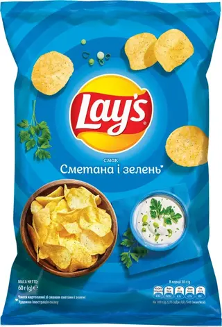 Чіпси LAY`S Сметана та Зелень 60г