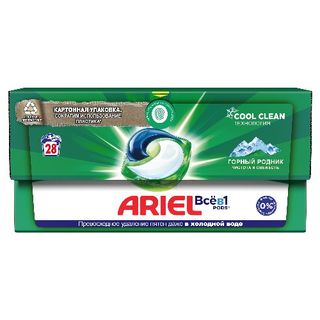 არიელი 28 რეცხვა თხევადი სარეცხი კაფსულა მთის წყარო