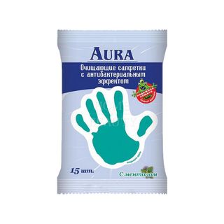 Aura, Влажные Салфетки Aura Антибак 15Шт Ментол, шт, ШК: 4607068629196