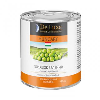 Горошок 420 г De Luxe Foods&Goods Selected зелений консервований з/б