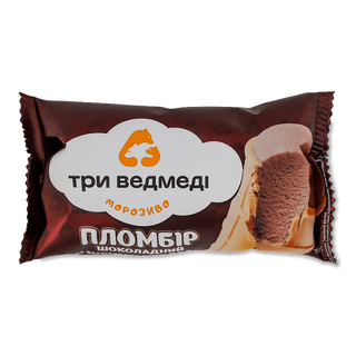 Морозиво Три ведмеді пломбір шоколадний вафельний стаканчик 75г