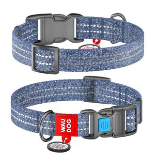 Нашийник Collar WAUDOG Re-cotton світловідбив з QR синій 20мм/24-40см