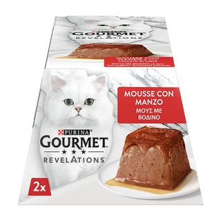 Корм вологий Gourmet Revelations Мус з яловичиною та підливкою для дорослих котів 57г х 2шт