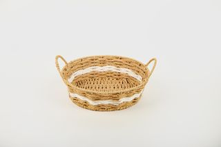 დეკორატიული კალათა - PRETTY WICKER ROUND DECORATIVE BASKET 30X30X9 CM NATURAL / WHITE