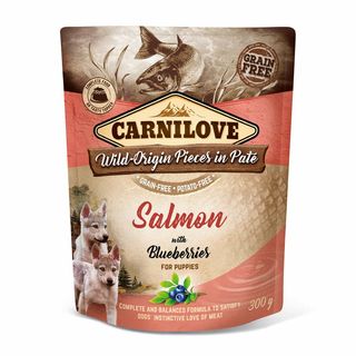 Корм вологий Carnilove Pate Salmon with Blueberries for Puppies пауч для цуценят з лососем і чорницею 300 г