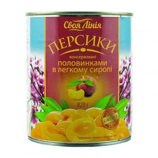 Консерви 0,82кг Своя Лінія Персики Половинками в легкому сиропі
