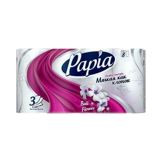 Papia, Туалетная Бумага Papia Белая 3Сл 8Рул, шт, ШК: 4604857000051