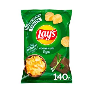 Lays Чипсы, Чипсы Lays 140Гр Зеленый Лук, шт, ШК: 4690388111199