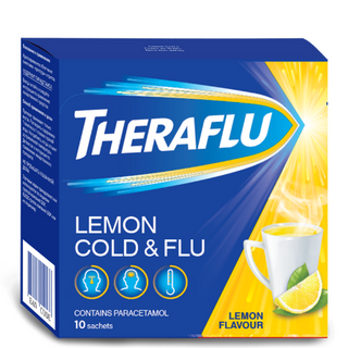 ტერაფლუ ფხვნილი ორალური ხსნარის მოსამზადებლად 325მგ+20მგ+10მგ+50მგ პაკეტი #10  Teraflu sashet #10