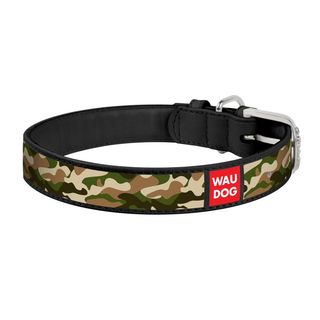 Нашийник Collar WAUDOG Printed шкірян/малюнок Камо чорний 35мм/46-60см