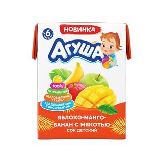 Агуша, Сок Агуша 200Мл Яблоко/Манго/Банан Восстановленный, шт, ШК: 4690228104374