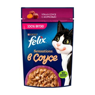 Корм Влажный Felix Sensations С Уткой В Соусе С Морковью Для Кошек 75 Г