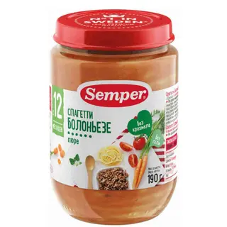 სემპერი - სადილი სპაგეტი ბოლონეზე /10თვ+/ 190გრ 0 Spaghetti with meat sauce