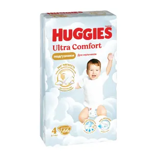 Huggies - საფენი ულტრა კომფორტი ბიჭის #4 (7-16 კგ) - 66 ც