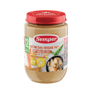 სემპერი - სადილი წიწილის ხორცი ბოსტნეულის რაგუთი /12თვ+/ 190გრ 8408 Chicken with potatoes and vegetables