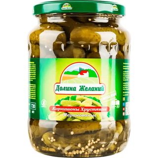 Корнішони Долина Бажань хрусткі з морською сіллю 0,72 л