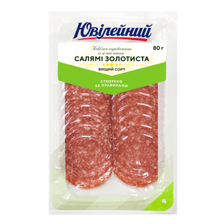 Ковбаса Ювілейний Салямі Золотиста з м'яса птиці 80 г