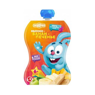 Детское пюре "Смешарики" Яблоко, банан со вкусом печенья (Гуалапак) 85 г шк: 4813163005951