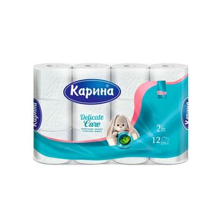 Туалетная бумага Карина Delicate Care 2-слойная 12 рулонов