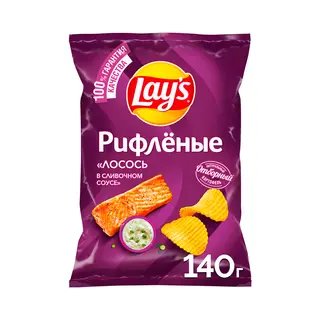 Lays Чипсы, Чипсы Lays 140Гр Лосось В Сливочном Соусе Рифленые, шт, ШК: 4690388095864