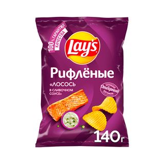 Lays Чипсы, Чипсы Lays 140Гр Лосось В Сливочном Соусе Рифленые, шт, ШК: 4690388095864