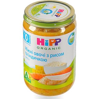 Пюре HiPP 220г нiжнi овочi рис iндичка